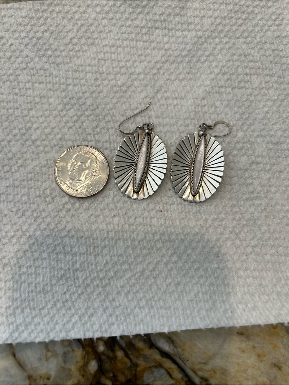 Sterling Silver Sunburst Oval Stone Dangle Earrings - Silver - Picture 4 of 6